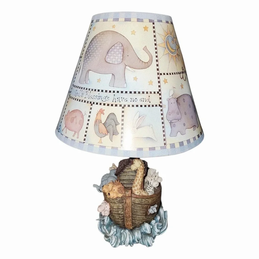 Noah's Ark Nursery Table Lamp Animals God's Blessings Have No End with Shade